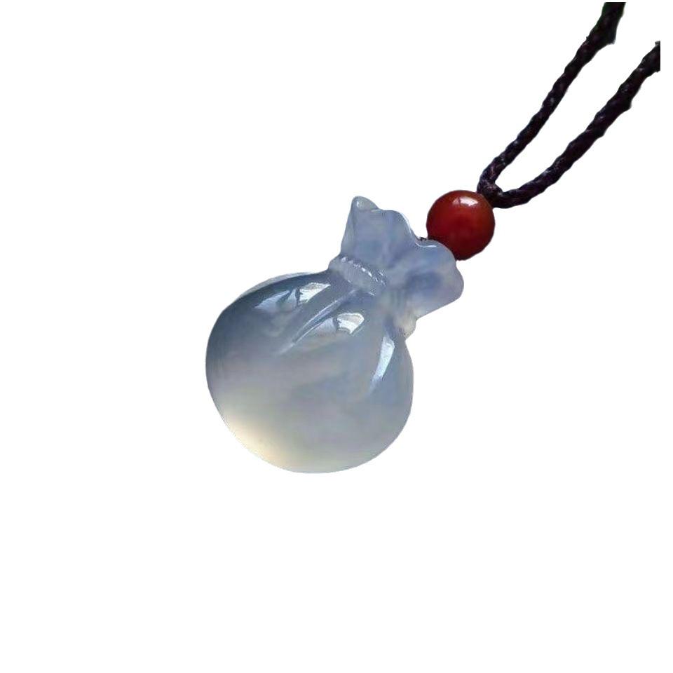 Retro Ethnic White Crystal Lucky Jade Necklace: Unisex Coin Purse Pendant for Women, Attracts Wealth & Fortune