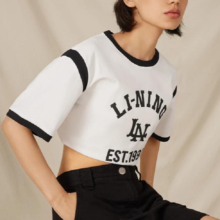 Li Ning Sports Lifestyle Series Letter 1990 Number Print Round Neck Short Sleeve T-Shirt Women Tops Off-White AHST858-1