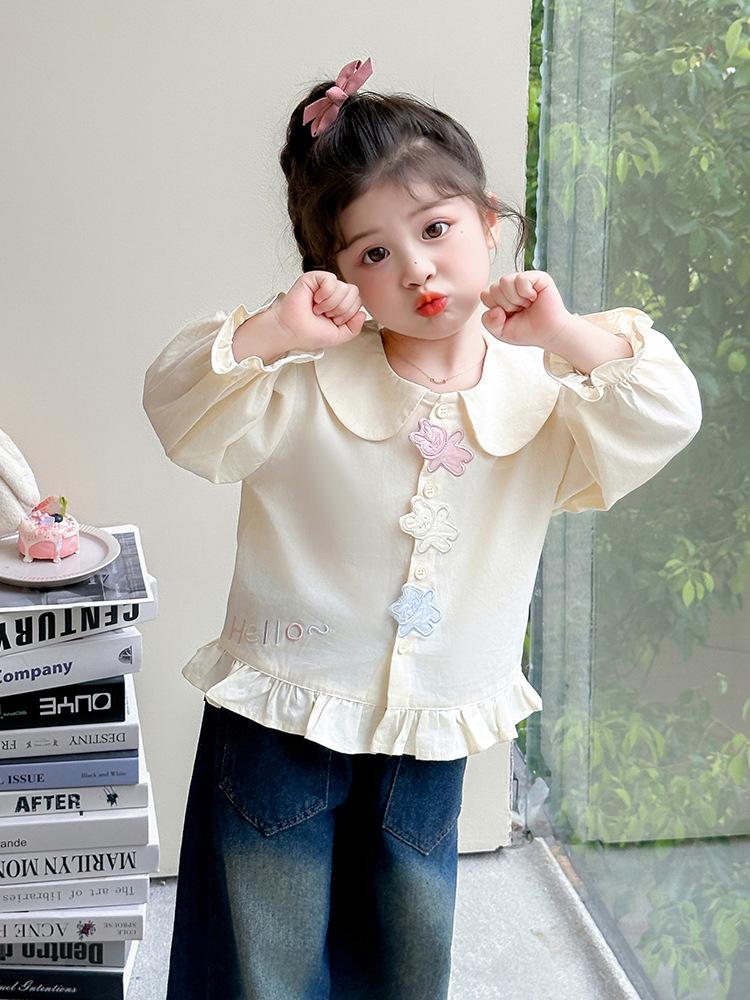 2026 New Girls' Long-Sleeved Doll Shirt with Three-Dimensional Embroidery - Spring/Autumn Style