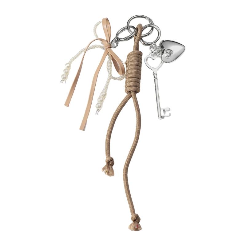 Cute Bag Charm Pendant Keyring Heart Key Bows Braided Rope Keychain Bag Charm for Backpack Purse Handbag Decorations