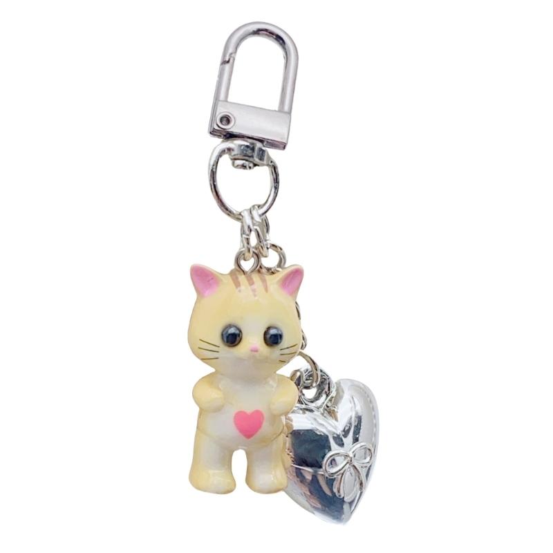 Sweet Cartoon Cat Heart Keychain Pendant Lovely Hangings Decorations Keyring Charm for Purse Bag Backpack Handbag
