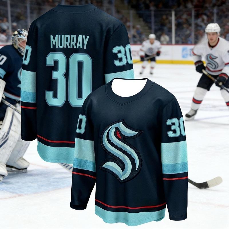 2026 Best-selling Men's Sea Monster Ice Hockey Training Deep Blue Ball Jersey Moisture-Wicking 3D Print Long Sleeve Kids
