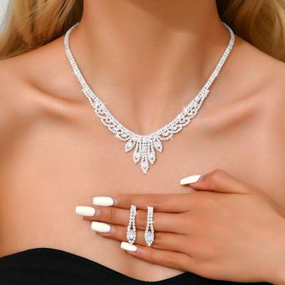 Bare Diamond Water Drop Zircon Tassel Necklace Stud Earrings Two-Piece Set, Fashionable Light Luxury Heavy Industry Neck Chain High-End Women