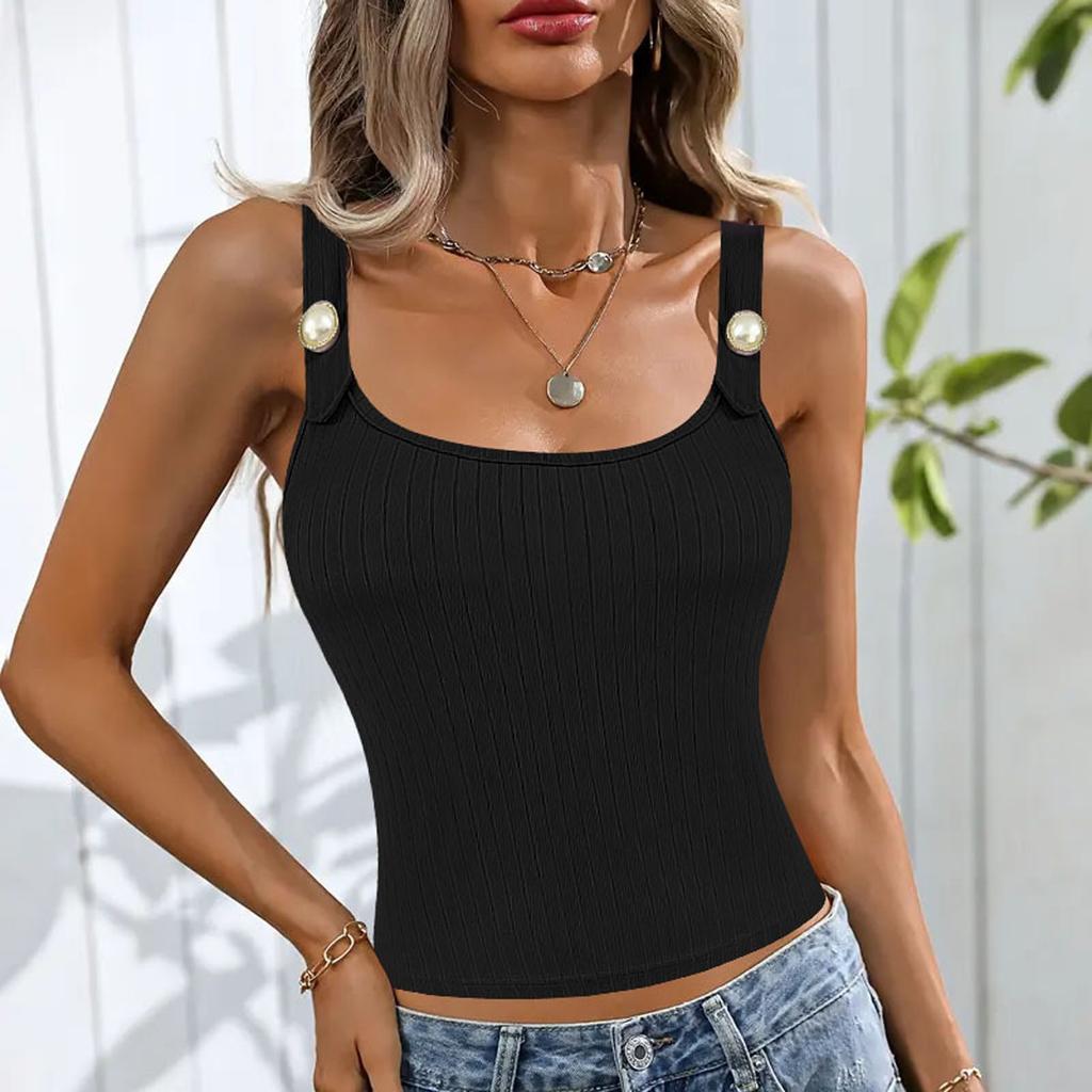 Women's Backless Tops Sexy Ribbed Short Double-breasted Backless Outing Camisole Slim Fit Clothing