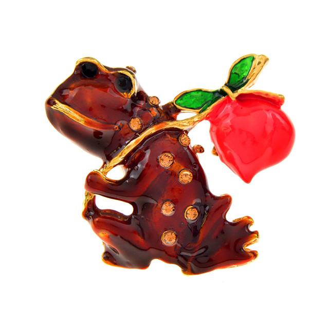 

Брошь в виде лягушки с багажом, симпатичные украшения в виде животных, доступные цвета, эмаль, горный хрусталь, сплав коричневый