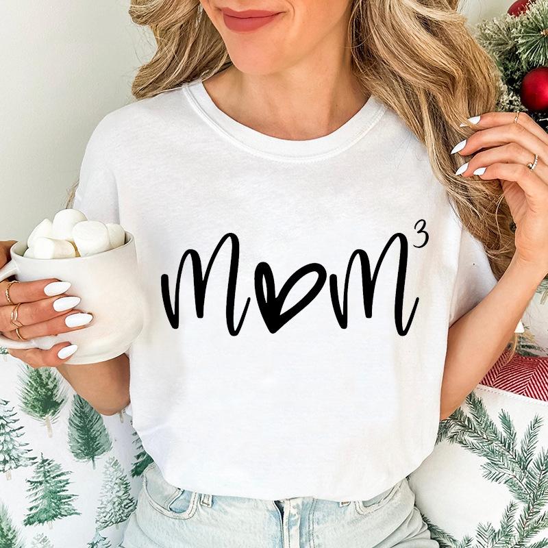Womens Fashion TShirts Mom of Three Print Tshirts Summer Casual Loose Tops Mom To The Power Creative Personalized Tshirts
