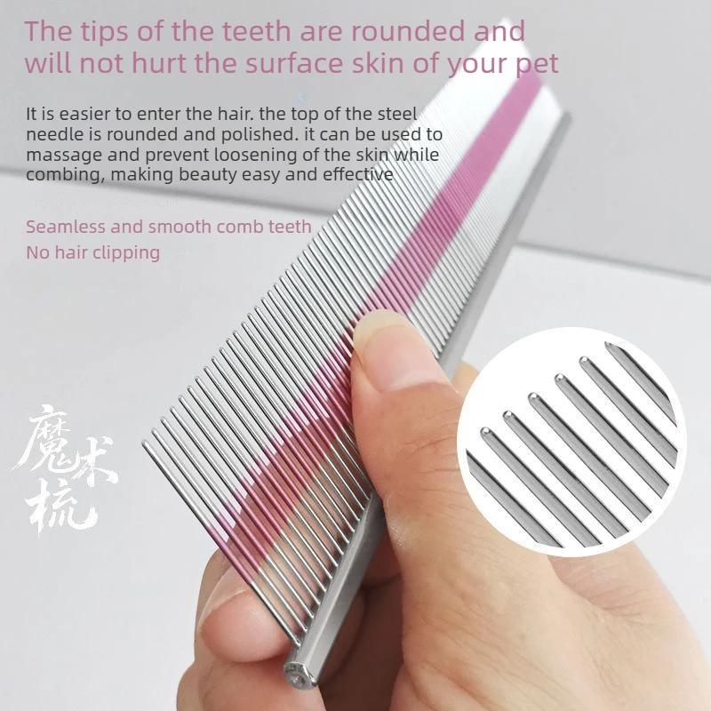 

Professional Pet Grooming Comb Purple Stripes Copper Handle Piano Wire Teeth Dog Hair Removal Tool 16.5x3.5CM