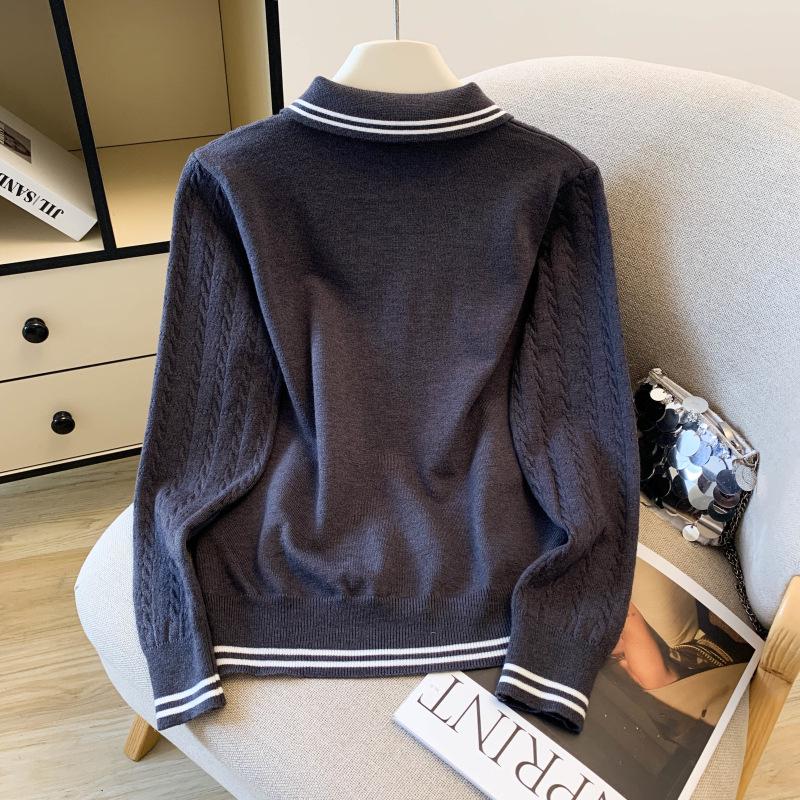 2025 Autumn/Winter Stylish Knit Cardigan with POLO Collar & Silk Scarf Bow Tie for Women