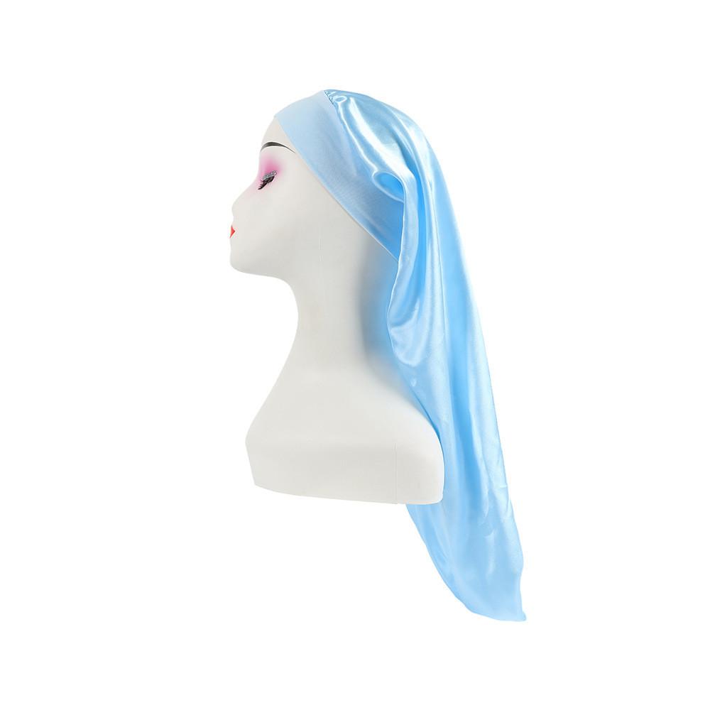Long Large Satin Nightcap With Solid Color And Loose Tight Strap Sleeping Use
