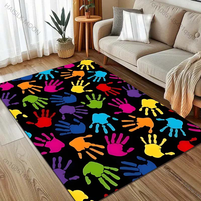 Colorful Hand Print Art Carpet for Living Room Bedroom Bedside Sofa Floor Mat Modern Home Decor Area Rug Kids Room for Gifs