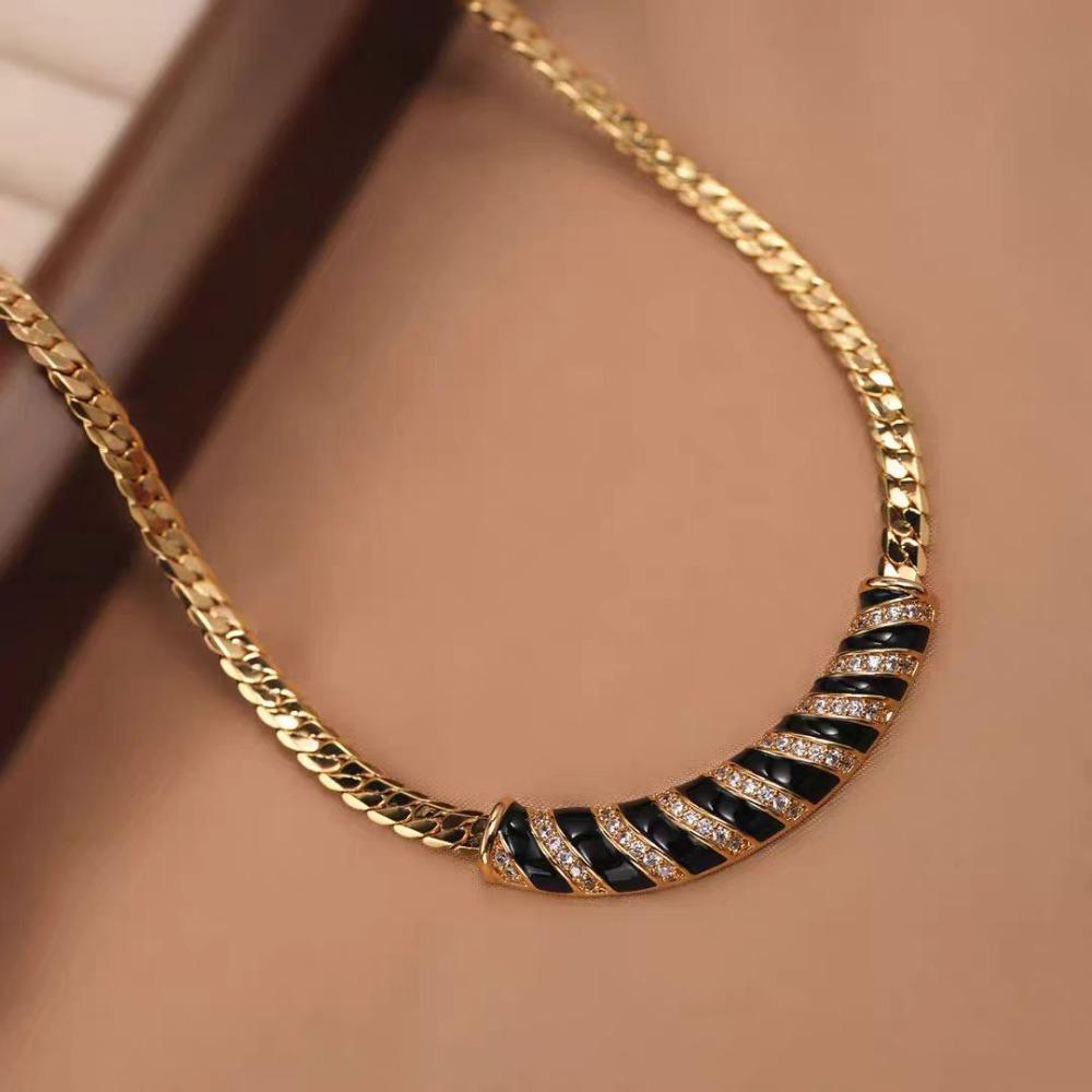 Choker Chain Embedded Stripe Necklace Geometric Style Vintage Necklace Women Girls