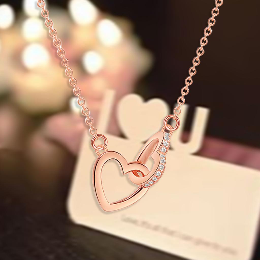 Dual Heart Stylish Necklace For Women Featuring Opulent Gold Plating And Eyecatching Stones Zirconia