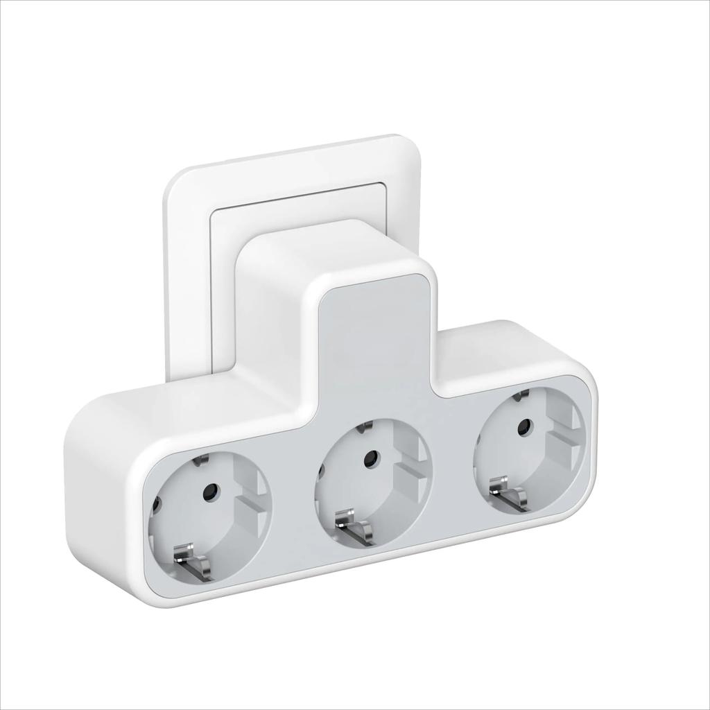 Multiple Socket Power Strip with 3 Outlets, 3-In-1 European Plug Wall Socket Extender Adapter with Overload Protection