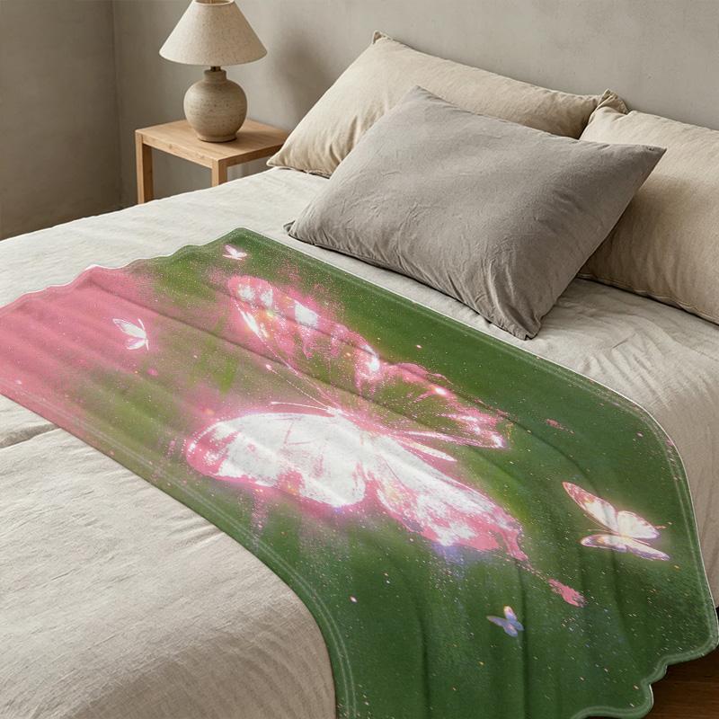 Butterfly Theme Thick Warm Single Flannel Blanket Soft Cozy for Home, Couch Naps, Guest Bed, Halloween & Christmas