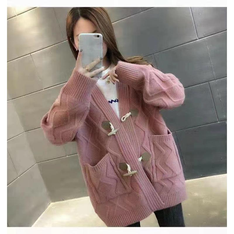 

Autumn and winter new knitted cardigan jacket women s versatile loose lazy style casual medium and long sweater women One size