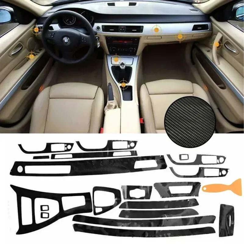 Adhesivo Decorativo de Fibra de Carbono Brillante 5D para el Interior del Coche para BMW Serie 3 E90 E92 E93 2005-2012 Coche con Volante a la Izquierda Accesorios de Estilo para Coche ÚTIL