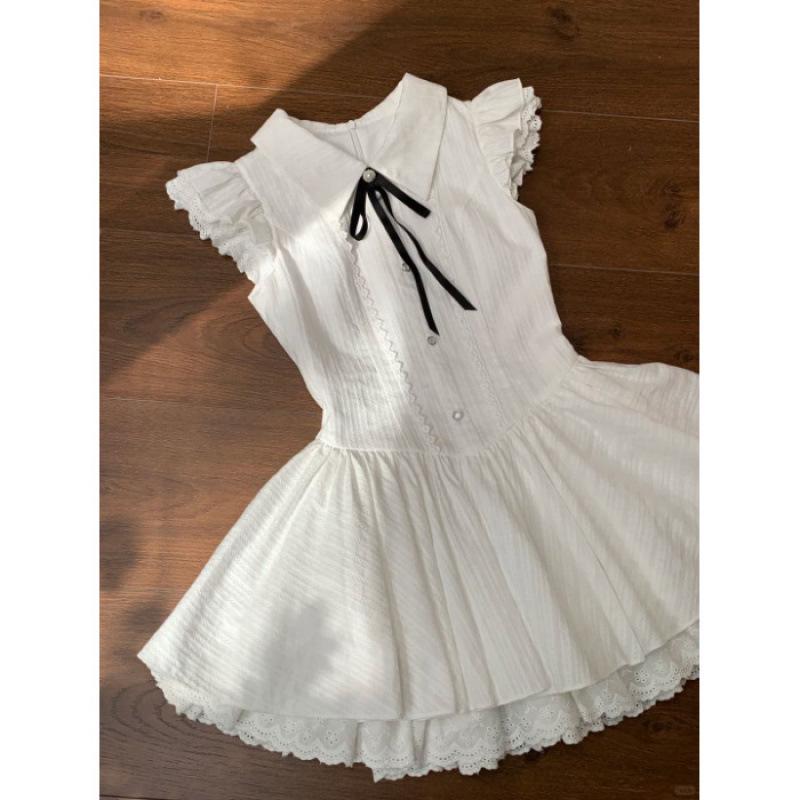2026 Summer Sweet Temperament Women s Fluffy Bow Tie Lace-up Dress with French Style L белый