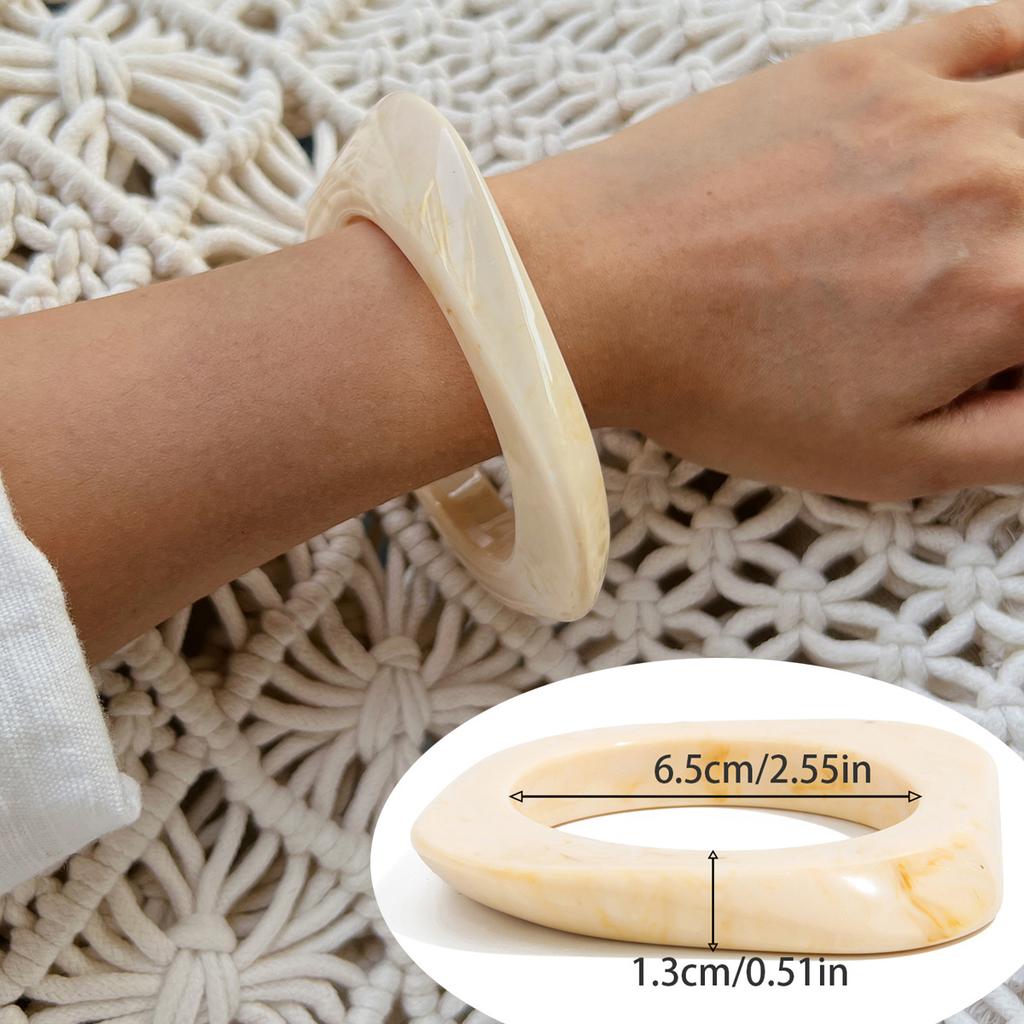 Vintage Amber Smudged Acrylic Bracelet, Fashionable Metal Glossy Resin Wide Bracelet