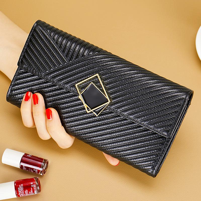 Women's long leather wallet with large capacity and genuine leather