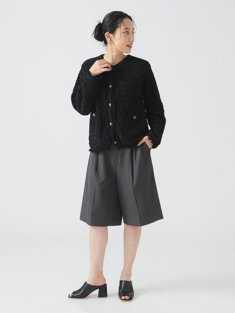 B:MING LIFE STORE by BEAMS Women's L/S Knit Tweed Knit Jacket (S-M) Black