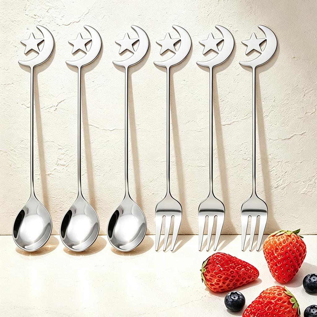 6pcs Coffee Spoon Dessert Fork Dinnerware Set Western Mirror 304 Stainless Steel Tableware Suitable for Family Gatherings Parties Weddings