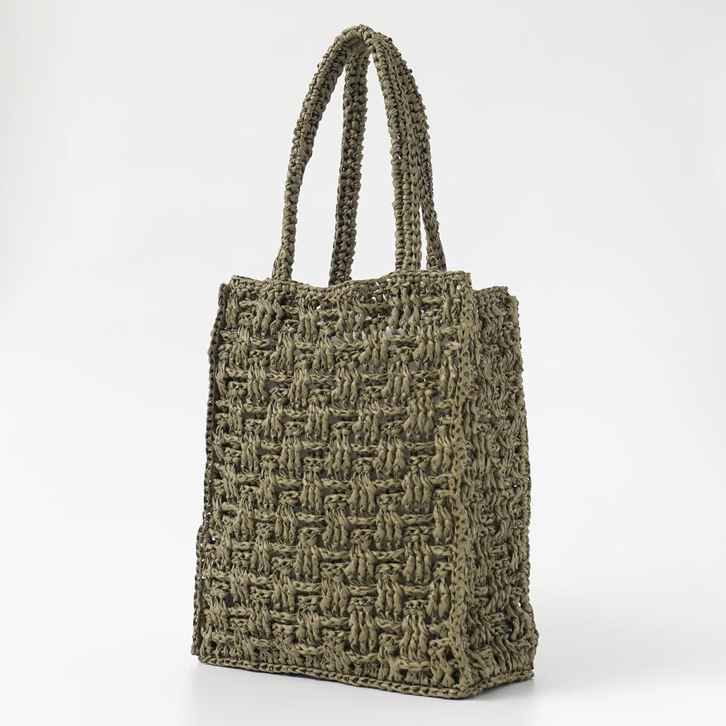 Raw Wool Itohenlab Knitting Kit Square Tote Bag with Pattern #9-4 Pull-Up (Khaki)