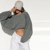 Løstsittende rund hals cropped sweatshirt dame avslappet langermet basis sportsskjorte høst vinter ensfarget kort genser