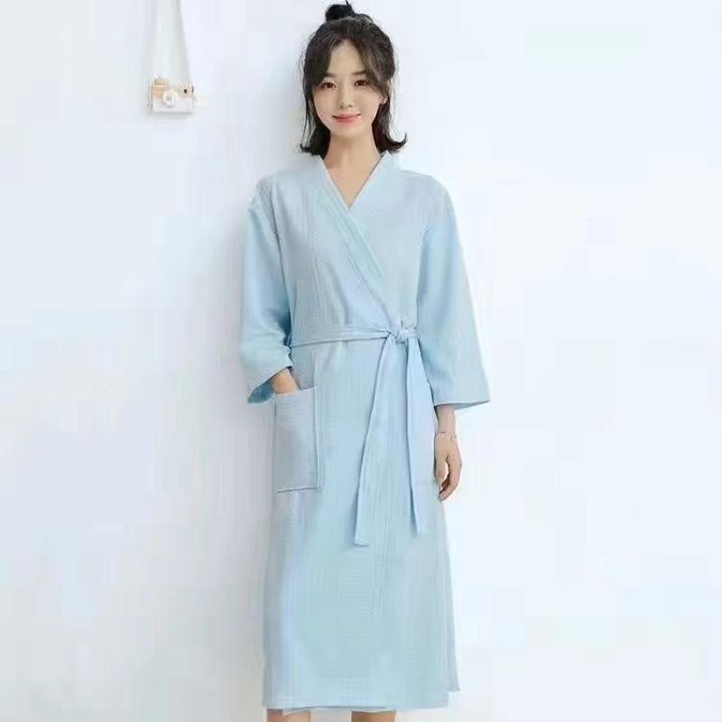 Unisex Waffle Weave Bathrobe: Lightweight, Water-Absorbent Yukata-Style Nightgown for Spring, Summer, and Autumn