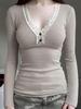 Sexy V-neck Lace A-line Knit Long-sleeve Top - Elegant Slimming Sweet Girly Style