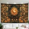 2D Flat - 2D Flat - A Tapestry Featuring Large And Small Patterns of The Moon, Sun, And Floral Designs on a Dark Background, Perfect for Decorating Wa