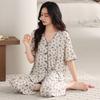 Pajamas women's summer Modal short-sleeved cropped pants thin summer new cotton silk can be worn outside plus size loungewear