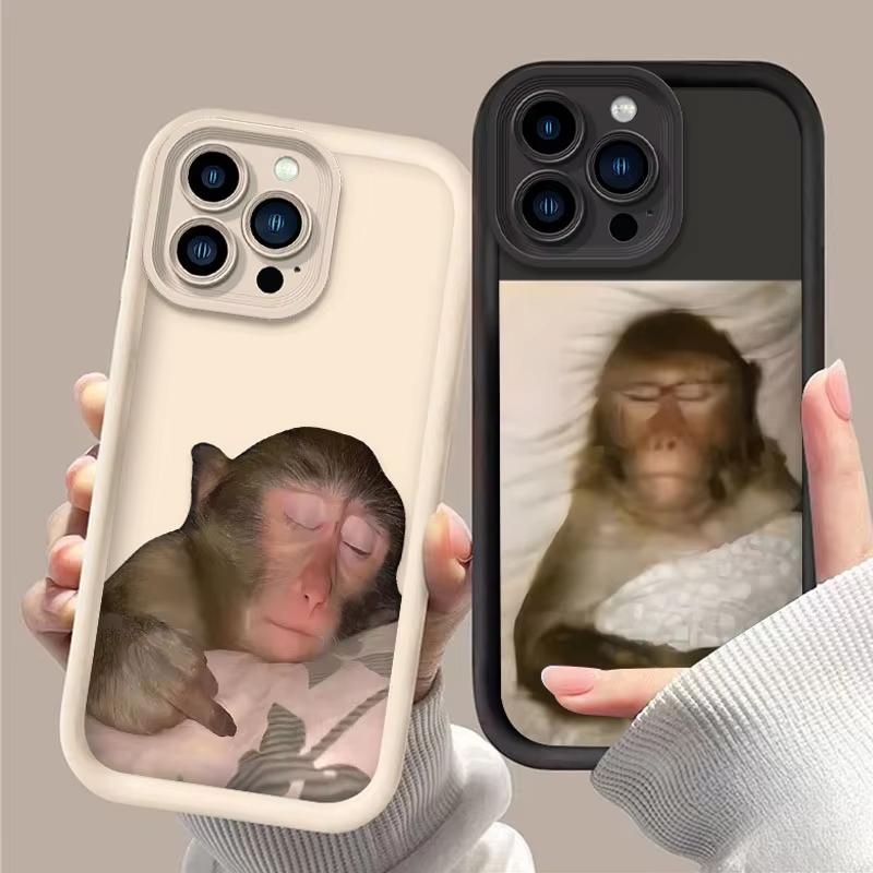 Funny Sleeping Monkey Lovely Phone Case For iPhone 16 15 14 13 12 11 Pro Max XS Max XR 7 8 Plus Shockproof Silicone Back Cover