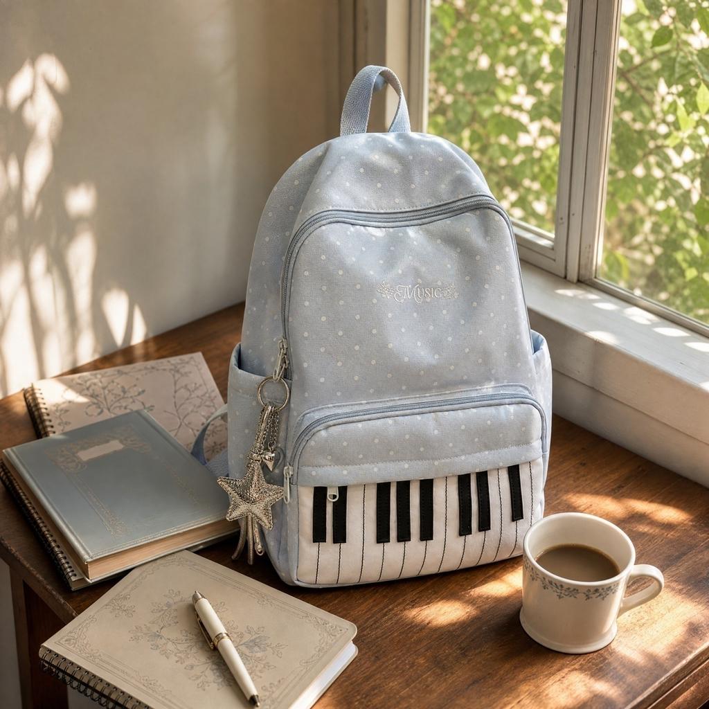School Backpack with Piano Pattern for Teen Girls High School Students Cute Versatile Travel Daypack
