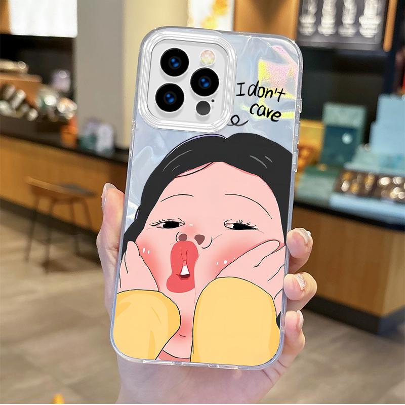 Fun Personality Cute Girl Cartoon Phone Case for iPhone16 15 14 13 12 11 8 7 6 Pro Max Plus XS XR Gradient Shockproof Back Cover