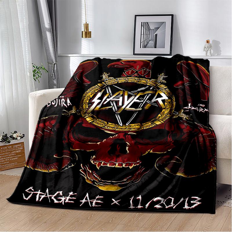 3D Retro Band Slayer Heavy Metal Rcck Sign Blanket,Soft Throw Blanket for Home Bedroom Bed Sofa Travel Cover Kid Gift