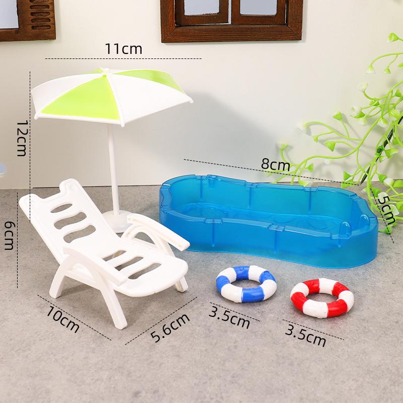1 Set Children Play Toys Doll House Cute Simulation Mini Swimming Pool Swimming Circle Beach Chair Kit Model Diy Decoration