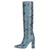 Fashion Brand Design European American Crocodile Sleeve Knee High Women's Boots Large 43 Thick Heel High Boots Show Knight Women's Shoes