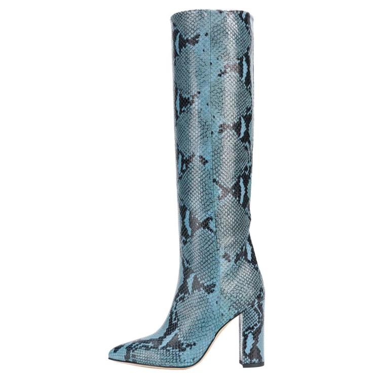 Fashion Brand Design European American Crocodile Sleeve Knee High Women's Boots Large 43 Thick Heel High Boots Show Knight Women's Shoes