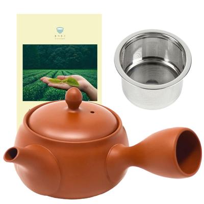 Tokoname-yaki Teekanne, Hergestellt in Japan [Leicht zu reinigendes Edelstahl-Teesieb enthalten 300 ml] Teeblätter verstopfen nicht, Shizuku Teekanne, Roter Ton,