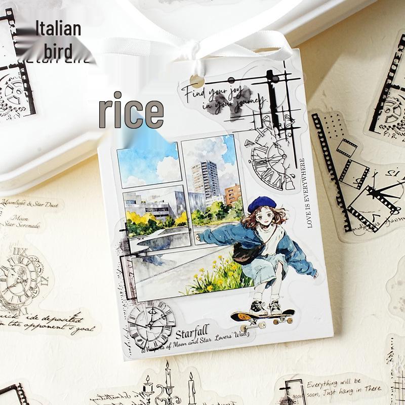 Yi Niao Ink Mark Retro PET Stickers – 6 Styles for Journals & Collages