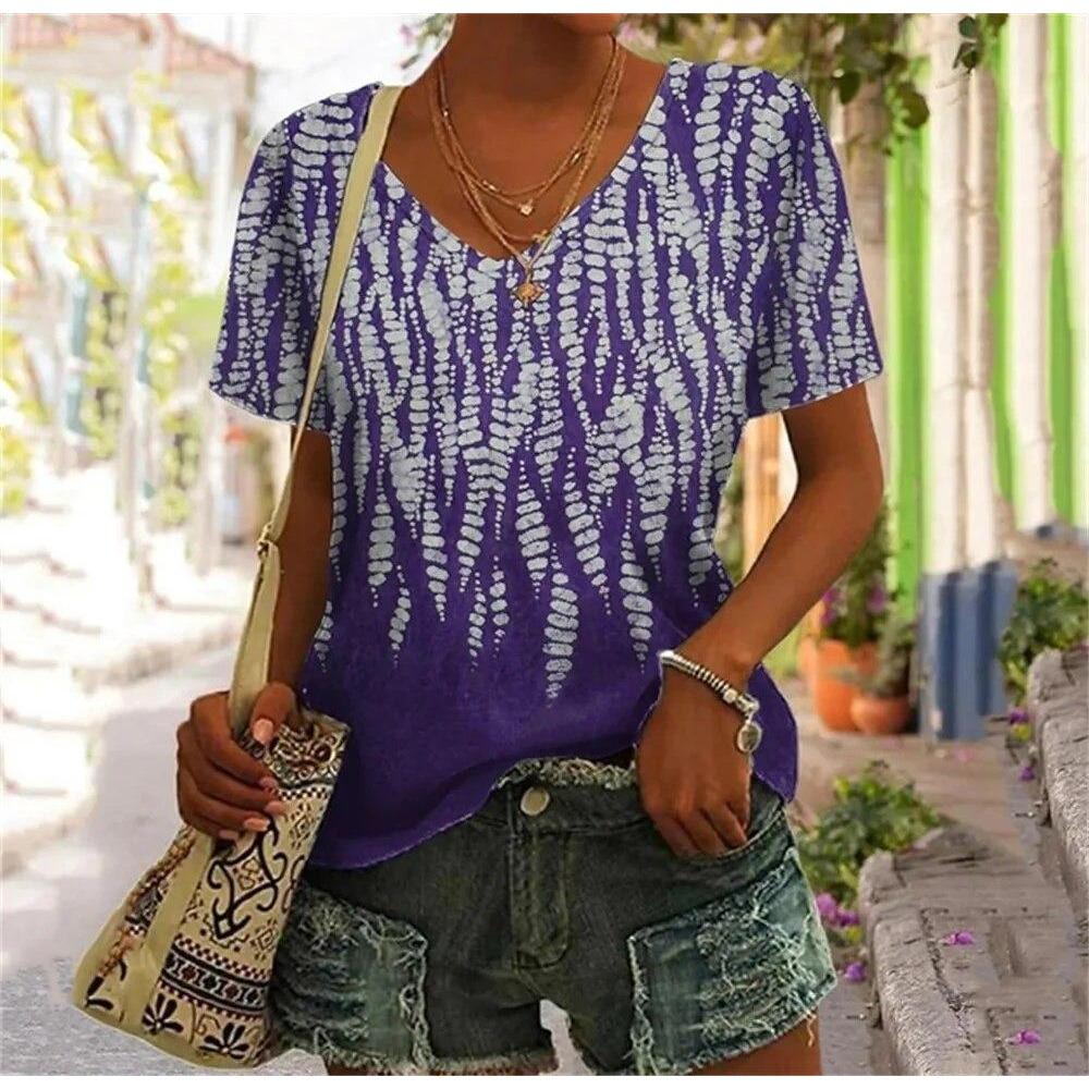 Abstract Face T-Shirts Fake Pocket 3D Print Women's V-Neck Short Sleeve T Shirt Y2K Casual Tees Harajuku Tops Female Clothing