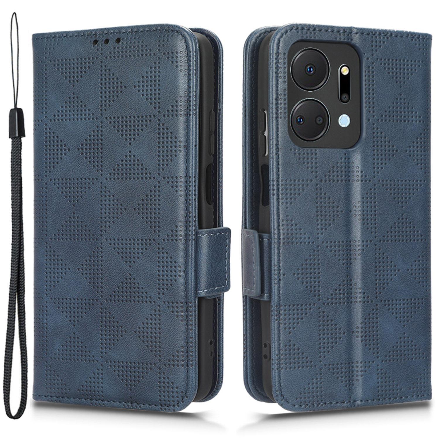 

For Honor X7a 5G Wallet Stand Phone Shell Cover Imprinted Triangle Pattern Phone Case Blue