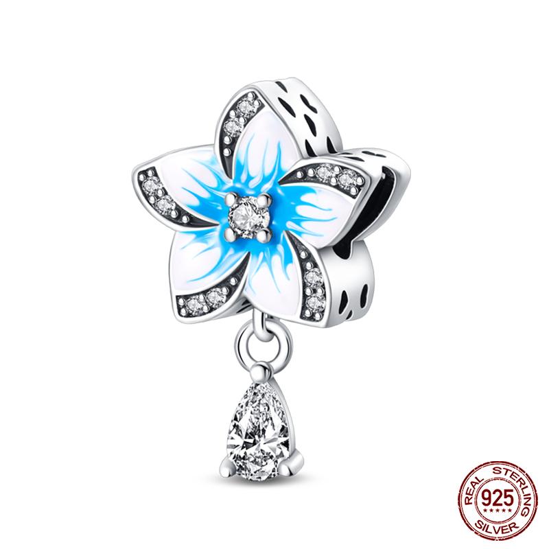 100% Copper Butterfly Flower Blue Zircon Charms Beads Fit Qikaola Original Bracelets Exquisite Diy Jewelry Gift