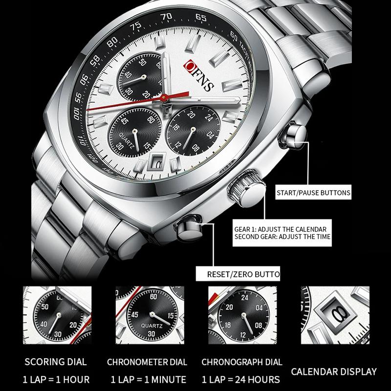 Mens Business Six-pin Quartz Watch Multi-functional Calendar Business Men Luxury Stainless Steel Wrist Watch Chronograph