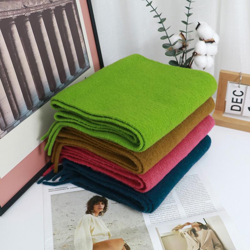 Scarf female Korean version simple and versatile thickened warm female atmosphere knitted wool solid color scarf customization
