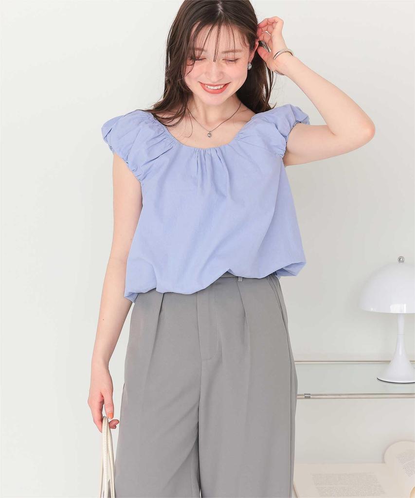 Titibait Cropped Balloon Silhouette Top AFXP4341 L Blue Women's