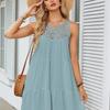 Women Summer Beach Mini Dresses Halter Sleeveless Sexy Loose A-Line Hollow Out Lace White Bohemia Dress Pleated Solid Sundress
