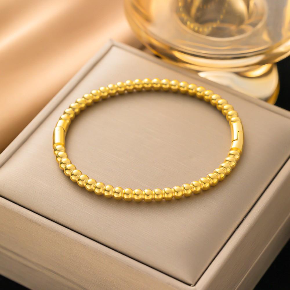 Bracciale da donna in acciaio al titanio con diamanti, placcato oro, non sbiadisce, intarsio di zirconi, alta gamma, semplice, versatile gioiello in acciaio inossidabile