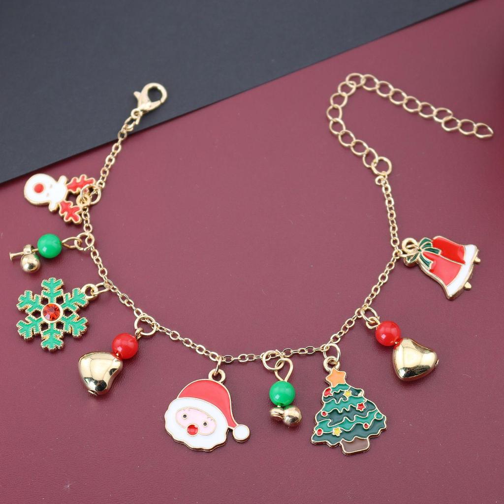 Creative European American Snowman & Santa Claus Christmas Bracelet with Bell & Wreath Pendant