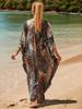 European & American Rayon Print Beach Cover-up Dress - Long, Loose Bikini Swimsuit Robe for Women